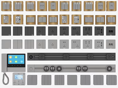 Modern Multiple Colors Switch Panels With Gold Black Gray Styles Smart Control And Socket Outlets 3d model