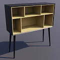 Modern Sideboard With Black Frame Beige Interior Shelves And Thin Legs Design 3d model