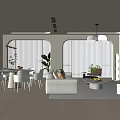 Modern Open Living and Dining Room Interior Design With Beige Sofa Dining Table And Large Windows