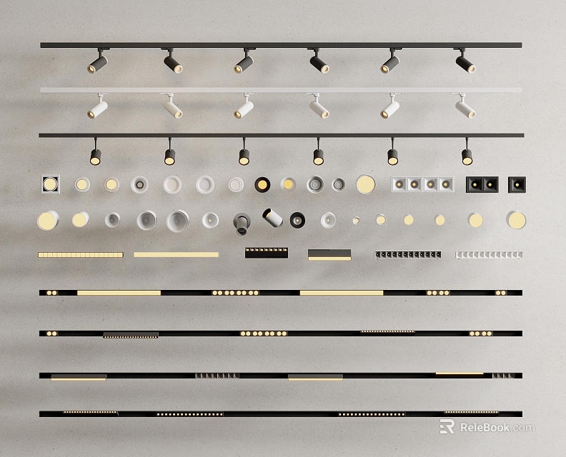 Various Styles Downlights and Spotlights with Different Sizes and Color Options 3d model 