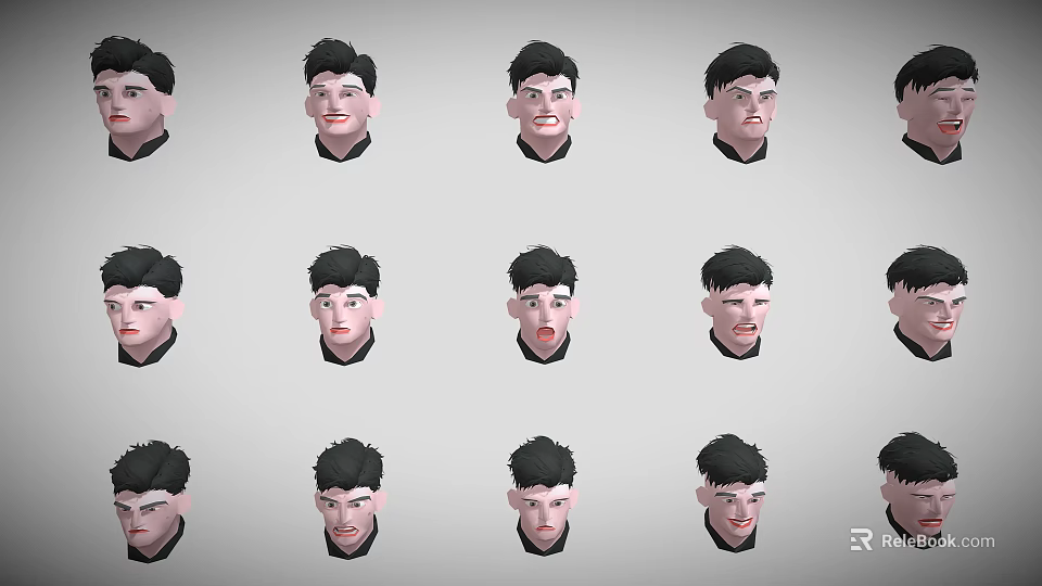 Male Portraits Collection Featuring Various Facial Expressions And Head Shots 3d model 