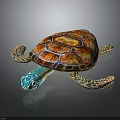 Vibrant Sea Turtle With Colorful Red Orange Shell Blue Head And Patterned Flippers 3d model