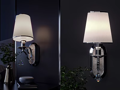 Elegant Modern Wall Sconce With White Lampshade Metal Base And Crystal Pendant 3d model