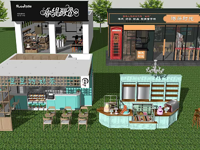 Modern Bubble Tea Shop Interior With Drink Display Cabinets And Cozy Seating Area 3d model