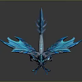 Fantasy Game Movie Character With Large Blue Wings And Horned Mythical Design