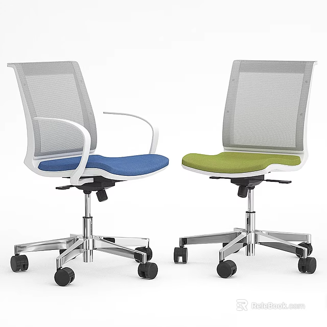 Ergonomic Office Chair With Mesh Back Blue And Green Seat Silver Base Wheels 3d model 