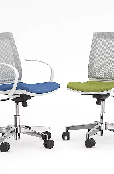 Ergonomic Office Chair With Mesh Back Blue And Green Seat Silver Base Wheels 3d model