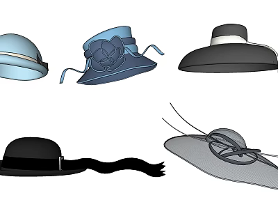 Stylish Hats Collection With Wide Brim Bow Detail And Classic Design Elements 3d model