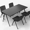 Modern Black Dining Table And Chairs Set With Square Tabletop And Four Minimalist Chairs