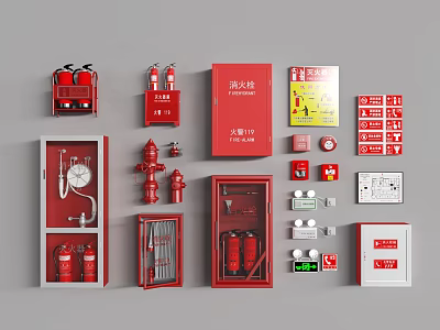 Essential Fire Equipment Collection Featuring Extinguishers Hydrants Cabinets And Safety Signs 3d model