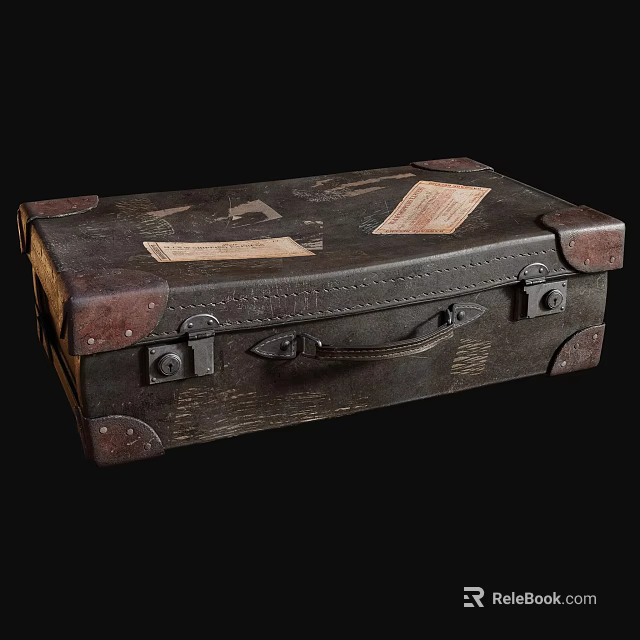 Vintage Leather Suitcase With Old Labels Metal Corners And Classic Design 3d model 