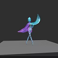 3D Blue Purple Cloaked Fantasy Creature Character With Diamond Tights In Dynamic Pose