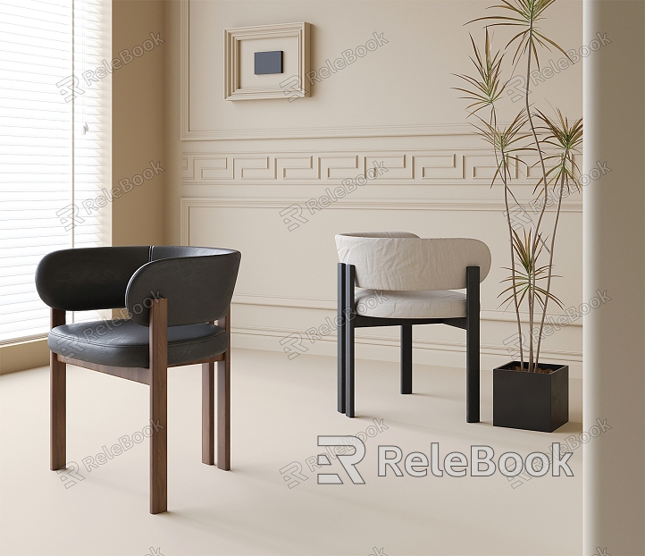 Dining Chair Single Chair Potted Plant model