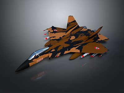Military Fighter Jet With Brown Black Camouflage Paint And Missiles Under Wings 3d model