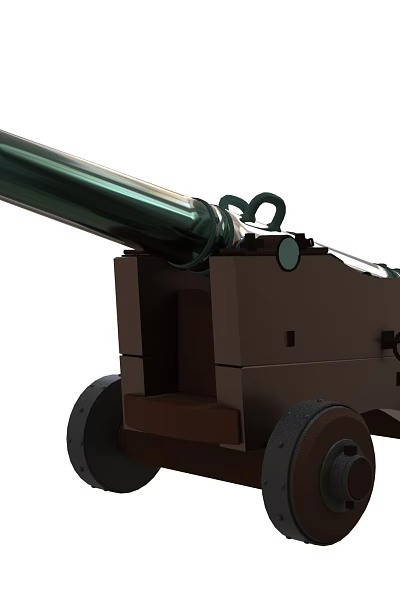 Old Fashioned Cannon Weapon With Green Barrel Wooden Carriage And Iron Wheels 3d model Old Fashioned Cannon Weapon With Green Barrel Wooden Carriage And Iron Wheels 3d model
