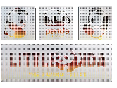 Wrought Iron Wall Decor Panels Featuring Cute Panda Images and Little Panda Text 3d model