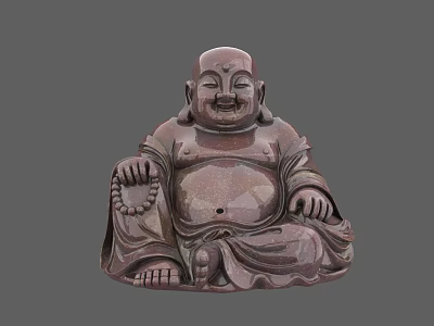 Exquisite Seated Buddha Sculpture Carved With Smiling Face And Rosary Beads 3d model