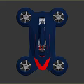 Futuristic Blue Race Car With Red Accents Four Wheels And Rear Spoiler