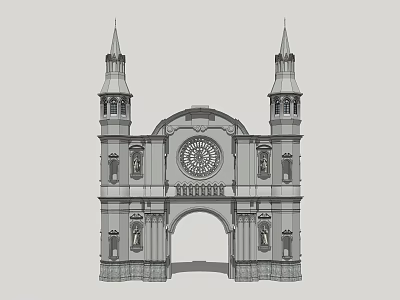 Classical Entrance Gate With Twin Spires Circular Ornament Arched Design And Decorative Elements 3d model