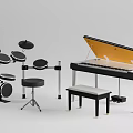 Piano And Drum Set With Stool For Music Practice And Performance 3d model