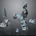 Rock And Crystal Scene Components Featuring Arched Standing Irregular Blocks And Small Blue White Crystals