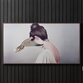 Portrait Painting of Woman with Bun Hair and Hummingbird in Wooden Frame