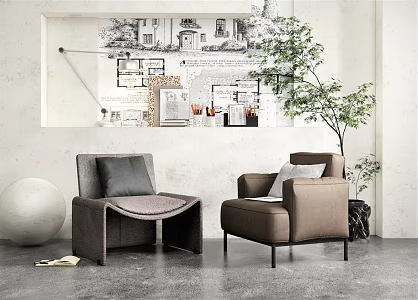 Modern Single Person Sofa Casual Sofa Leisure Chair Sofa Chair Reading Chair Plant Flower Potted Stationery Pillow 3d model