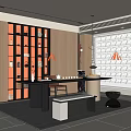 Modern Tea Room Interior Design With Wooden Shelves Tea Sets Long Table And Natural Light