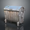 Old Metal Trash Bin With Lid And Wheels Weathered Surface Rusty Details 3d model
