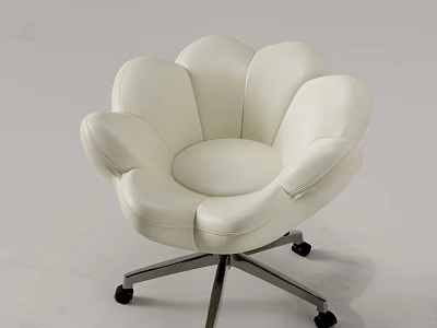 White Petal Shaped Leather Leisure Chair With Metal Base And Wheels 3d model