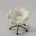 White Petal Shaped Leather Leisure Chair With Metal Base And Wheels