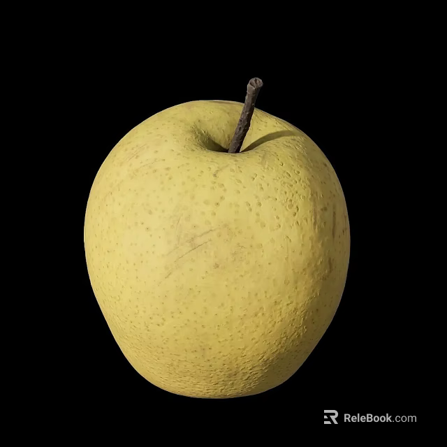 Fresh Yellow Pear with Speckled Surface and Brown Stem on Black Background 3d model 