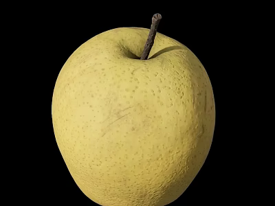 Fresh Yellow Pear with Speckled Surface and Brown Stem on Black Background 3d model