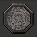 Traditional Octagonal Dark Wooden Side Table With Carved Patterns And White Inlay 3d model