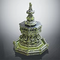 Intricate Carved Layered Tower Garden Ornament With Green Mossy Finish And Antique Design