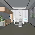 Modern Dental Clinic Interior With Treatment Chair Medical Equipment Wooden Cabinets And Wall Posters