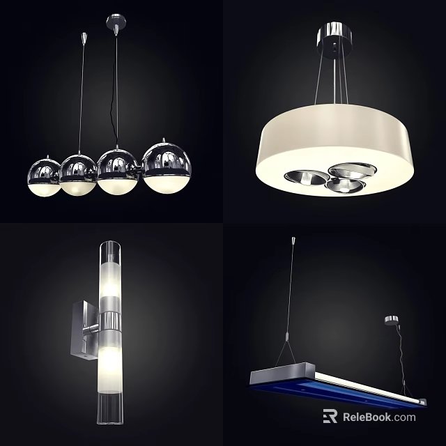 Modern Lighting Combinations With Spherical Pendant Lights Circular Ceiling Fixtures And Linear Wall Sconces 3d model 
