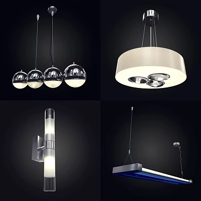 Modern Lighting Combinations With Spherical Pendant Lights Circular Ceiling Fixtures And Linear Wall Sconces 3d model