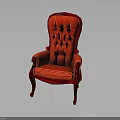 Traditional Chair With Red Wooden Frame Armrests Red Fabric And Black Button Tufting High Backrest