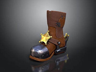Stylish Brown Leather Boot With Gold Star Decoration And Silver Metal Accents 3d model
