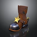 Stylish Brown Leather Boot With Gold Star Decoration And Silver Metal Accents