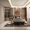 Hotel Guest Room With Bunk Bed Staircase Desk Cloud Pendant Lights Green Wallpaper And Rug