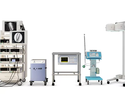 Advanced Medical Devices With Mobile Carts Monitoring Equipment And Surgical Lights 3d model