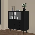 Black Sideboard With Glass Doors Drawers Vase And Books In Modern Room