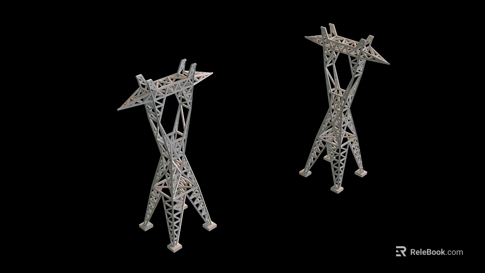 Industrial Factory Metal Tower Structures With Complex Crossed Bars And Support Legs 3d model 