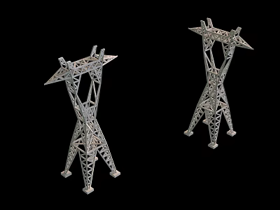 Industrial Factory Metal Tower Structures With Complex Crossed Bars And Support Legs 3d model