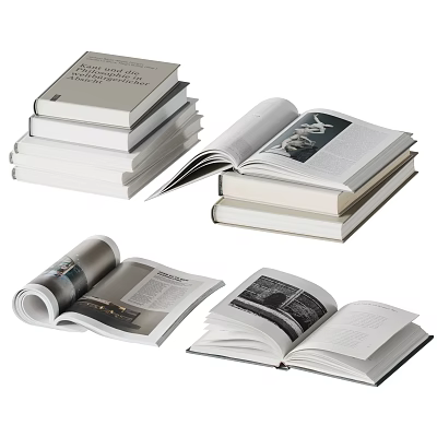 Stacked And Open Books Magazines Displayed With Visible Pages And Content 3d model