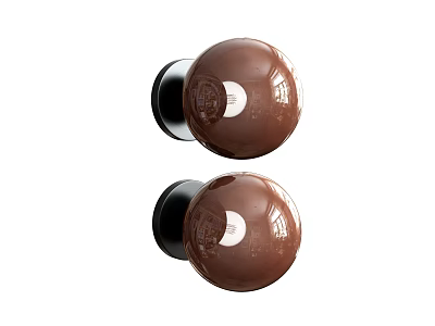 Pair of Brown Round Wall Lamps with Black Bases and Modern Design 3d model