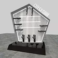 Unique Irregular Geometric Display Structure With Hand Models Shelves And Base Stones