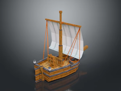 Detailed Wooden Ship Model With White Sails Wooden Mast And Rope Details Design 3d model